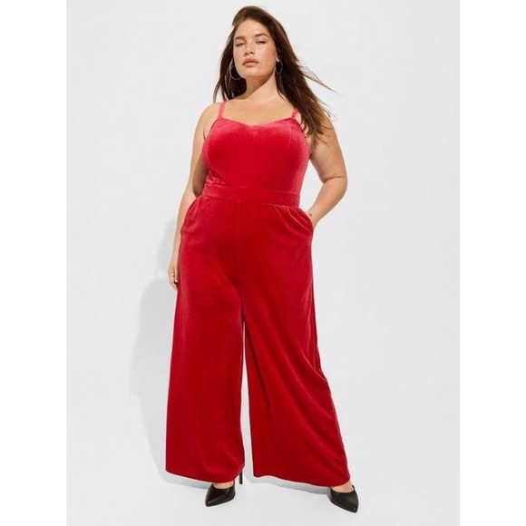 Torrid Red Velvet Cami Wide Leg Jumpsuit - Picture 1 of 4